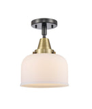 447-1C-BAB-G71 1-Light 8" Black Antique Brass Flush Mount - Matte White Cased Large Bell Glass - LED Bulb - Dimmensions: 8 x 8 x 10.375 - Sloped Ceiling Compatible: No