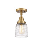 447-1C-BB-G513 1-Light 5" Brushed Brass Flush Mount - Clear Deco Swirl Small Bell Glass - LED Bulb - Dimmensions: 5 x 5 x 10 - Sloped Ceiling Compatible: No