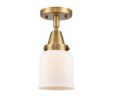 447-1C-BB-G51 1-Light 5" Brushed Brass Flush Mount - Matte White Cased Small Bell Glass - LED Bulb - Dimmensions: 5 x 5 x 10 - Sloped Ceiling Compatible: No
