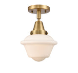 447-1C-BB-G531 1-Light 7.5" Brushed Brass Flush Mount - Matte White Cased Small Oxford Glass - LED Bulb - Dimmensions: 7.5 x 7.5 x 9 - Sloped Ceiling Compatible: No
