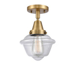 447-1C-BB-G532 1-Light 7.5" Brushed Brass Flush Mount - Clear Small Oxford Glass - LED Bulb - Dimmensions: 7.5 x 7.5 x 9 - Sloped Ceiling Compatible: No