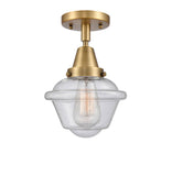 447-1C-BB-G534 1-Light 7.5" Brushed Brass Flush Mount - Seedy Small Oxford Glass - LED Bulb - Dimmensions: 7.5 x 7.5 x 9 - Sloped Ceiling Compatible: No