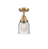 447-1C-BB-G54 1-Light 5" Brushed Brass Flush Mount - Seedy Small Bell Glass - LED Bulb - Dimmensions: 5 x 5 x 10 - Sloped Ceiling Compatible: No