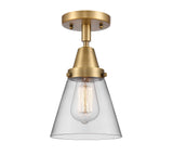 447-1C-BB-G62 1-Light 6.25" Brushed Brass Flush Mount - Clear Small Cone Glass - LED Bulb - Dimmensions: 6.25 x 6.25 x 10 - Sloped Ceiling Compatible: No