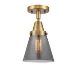 447-1C-BB-G63 1-Light 6.25" Brushed Brass Flush Mount - Plated Smoke Small Cone Glass - LED Bulb - Dimmensions: 6.25 x 6.25 x 10 - Sloped Ceiling Compatible: No