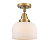 447-1C-BB-G71 1-Light 8" Brushed Brass Flush Mount - Matte White Cased Large Bell Glass - LED Bulb - Dimmensions: 8 x 8 x 10.375 - Sloped Ceiling Compatible: No
