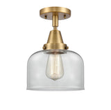 447-1C-BB-G72 1-Light 8" Brushed Brass Flush Mount - Clear Large Bell Glass - LED Bulb - Dimmensions: 8 x 8 x 10.375 - Sloped Ceiling Compatible: No