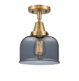 447-1C-BB-G73 1-Light 8" Brushed Brass Flush Mount - Plated Smoke Large Bell Glass - LED Bulb - Dimmensions: 8 x 8 x 10.375 - Sloped Ceiling Compatible: No