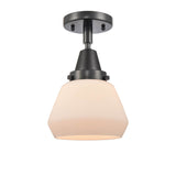 447-1C-BK-G171 1-Light 7" Matte Black Flush Mount - Matte White Cased Fulton Glass - LED Bulb - Dimmensions: 7 x 7 x 9 - Sloped Ceiling Compatible: No