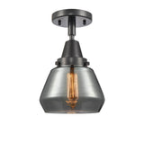 447-1C-BK-G173 1-Light 7" Matte Black Flush Mount - Plated Smoke Fulton Glass - LED Bulb - Dimmensions: 7 x 7 x 9 - Sloped Ceiling Compatible: No