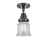 447-1C-BK-G182S 1-Light 6" Matte Black Flush Mount - Clear Small Canton Glass - LED Bulb - Dimmensions: 6 x 6 x 10 - Sloped Ceiling Compatible: No