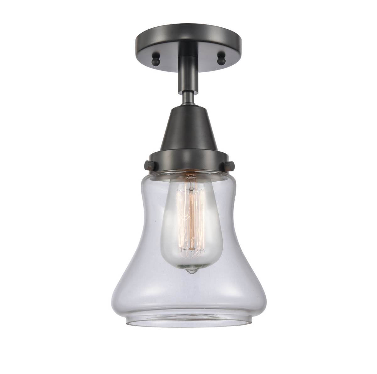 447-1C-BK-G192 1-Light 6.25" Matte Black Flush Mount - Clear Bellmont Glass - LED Bulb - Dimmensions: 6.25 x 6.25 x 10 - Sloped Ceiling Compatible: No