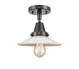 447-1C-BK-G1 1-Light 8.5" Matte Black Flush Mount - White Halophane Glass - LED Bulb - Dimmensions: 8.5 x 8.5 x 7 - Sloped Ceiling Compatible: No