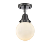 447-1C-BK-G201-6 1-Light 6" Matte Black Flush Mount - Matte White Cased Beacon Glass - LED Bulb - Dimmensions: 6 x 6 x 10.75 - Sloped Ceiling Compatible: No