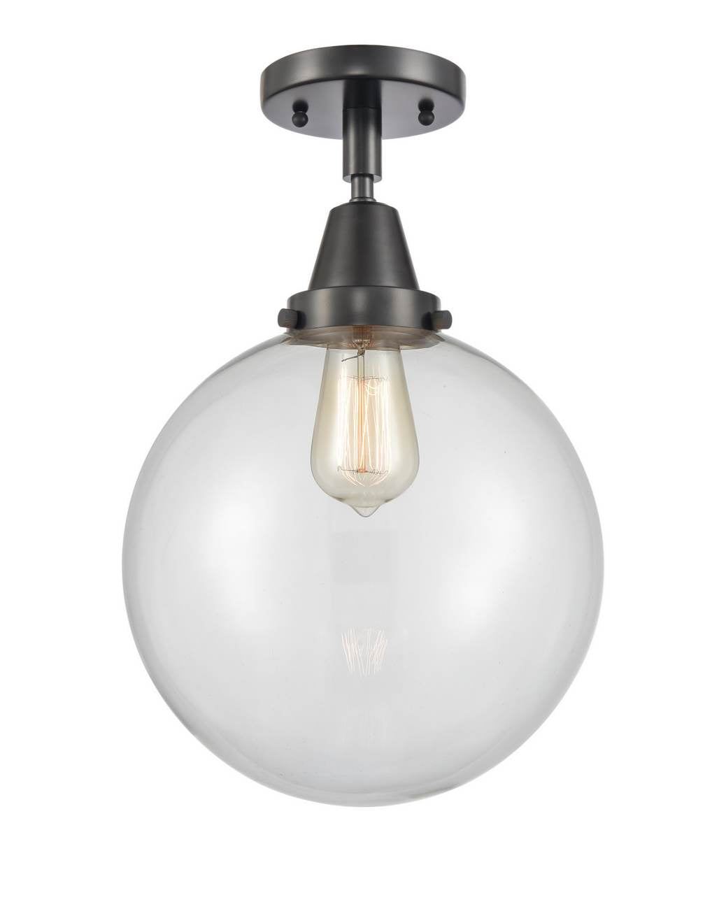 447-1C-BK-G202-10 1-Light 10" Matte Black Flush Mount - Clear Beacon Glass - LED Bulb - Dimmensions: 10 x 10 x 12.5 - Sloped Ceiling Compatible: No