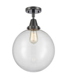 447-1C-BK-G202-12 1-Light 12" Matte Black Flush Mount - Clear Beacon Glass - LED Bulb - Dimmensions: 12 x 12 x 14.5 - Sloped Ceiling Compatible: No