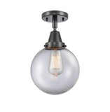 447-1C-BK-G202-8 1-Light 8" Matte Black Flush Mount - Clear Beacon Glass - LED Bulb - Dimmensions: 8 x 8 x 12.75 - Sloped Ceiling Compatible: No