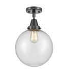 447-1C-BK-G204-10 1-Light 10" Matte Black Flush Mount - Seedy Beacon Glass - LED Bulb - Dimmensions: 10 x 10 x 12.5 - Sloped Ceiling Compatible: No
