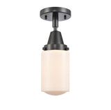 447-1C-BK-G311 1-Light 4.5" Matte Black Flush Mount - Matte White Cased Dover Glass - LED Bulb - Dimmensions: 4.5 x 4.5 x 9.75 - Sloped Ceiling Compatible: No
