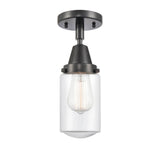 447-1C-BK-G312 1-Light 4.5" Matte Black Flush Mount - Clear Dover Glass - LED Bulb - Dimmensions: 4.5 x 4.5 x 9.75 - Sloped Ceiling Compatible: No