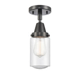 447-1C-BK-G314 1-Light 4.5" Matte Black Flush Mount - Seedy Dover Glass - LED Bulb - Dimmensions: 4.5 x 4.5 x 9.75 - Sloped Ceiling Compatible: No