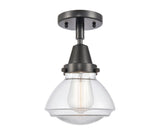 447-1C-BK-G322 1-Light 6.75" Matte Black Flush Mount - Clear Olean Glass - LED Bulb - Dimmensions: 6.75 x 6.75 x 7.75 - Sloped Ceiling Compatible: No