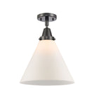 447-1C-BK-G41-L 1-Light 12" Matte Black Flush Mount - Matte White Cased Cone 12" Glass - LED Bulb - Dimmensions: 12 x 12 x 15.5 - Sloped Ceiling Compatible: No