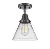 447-1C-BK-G42 1-Light 7.75" Matte Black Flush Mount - Clear Large Cone Glass - LED Bulb - Dimmensions: 7.75 x 7.75 x 11 - Sloped Ceiling Compatible: No