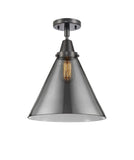 447-1C-BK-G43-L 1-Light 12" Matte Black Flush Mount - Plated Smoke Cone 12" Glass - LED Bulb - Dimmensions: 12 x 12 x 15.5 - Sloped Ceiling Compatible: No