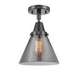 447-1C-BK-G43 1-Light 7.75" Matte Black Flush Mount - Plated Smoke Large Cone Glass - LED Bulb - Dimmensions: 7.75 x 7.75 x 11 - Sloped Ceiling Compatible: No
