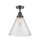 447-1C-BK-G44-L 1-Light 12" Matte Black Flush Mount - Seedy Cone 12" Glass - LED Bulb - Dimmensions: 12 x 12 x 15.5 - Sloped Ceiling Compatible: No