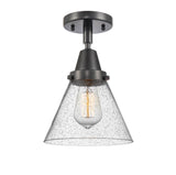 447-1C-BK-G44 1-Light 7.75" Matte Black Flush Mount - Seedy Large Cone Glass - LED Bulb - Dimmensions: 7.75 x 7.75 x 11 - Sloped Ceiling Compatible: No
