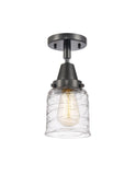 447-1C-BK-G513 1-Light 5" Matte Black Flush Mount - Clear Deco Swirl Small Bell Glass - LED Bulb - Dimmensions: 5 x 5 x 10 - Sloped Ceiling Compatible: No
