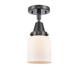 447-1C-BK-G51 1-Light 5" Matte Black Flush Mount - Matte White Cased Small Bell Glass - LED Bulb - Dimmensions: 5 x 5 x 10 - Sloped Ceiling Compatible: No