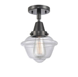 447-1C-BK-G532 1-Light 7.5" Matte Black Flush Mount - Clear Small Oxford Glass - LED Bulb - Dimmensions: 7.5 x 7.5 x 9 - Sloped Ceiling Compatible: No