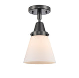 447-1C-BK-G61 1-Light 6.25" Matte Black Flush Mount - Matte White Cased Small Cone Glass - LED Bulb - Dimmensions: 6.25 x 6.25 x 10 - Sloped Ceiling Compatible: No