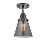 447-1C-BK-G63 1-Light 6.25" Matte Black Flush Mount - Plated Smoke Small Cone Glass - LED Bulb - Dimmensions: 6.25 x 6.25 x 10 - Sloped Ceiling Compatible: No