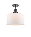 447-1C-BK-G71-L 1-Light 12" Matte Black Flush Mount - Matte White Cased X-Large Bell Glass - LED Bulb - Dimmensions: 12 x 12 x 12.5 - Sloped Ceiling Compatible: No