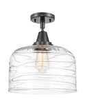 447-1C-BK-G713-L 1-Light 12" Matte Black Flush Mount - Clear Deco Swirl X-Large Bell Glass - LED Bulb - Dimmensions: 12 x 12 x 12.5 - Sloped Ceiling Compatible: No