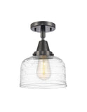 447-1C-BK-G713 1-Light 8" Matte Black Flush Mount - Clear Deco Swirl Large Bell Glass - LED Bulb - Dimmensions: 8 x 8 x 10.375 - Sloped Ceiling Compatible: No