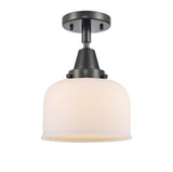 447-1C-BK-G71 1-Light 8" Matte Black Flush Mount - Matte White Cased Large Bell Glass - LED Bulb - Dimmensions: 8 x 8 x 10.375 - Sloped Ceiling Compatible: No
