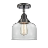447-1C-BK-G72 1-Light 8" Matte Black Flush Mount - Clear Large Bell Glass - LED Bulb - Dimmensions: 8 x 8 x 10.375 - Sloped Ceiling Compatible: No