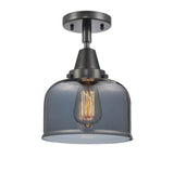 447-1C-BK-G73 1-Light 8" Matte Black Flush Mount - Plated Smoke Large Bell Glass - LED Bulb - Dimmensions: 8 x 8 x 10.375 - Sloped Ceiling Compatible: No