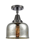 447-1C-BK-G78 1-Light 8" Matte Black Flush Mount - Silver Plated Mercury Large Bell Glass - LED Bulb - Dimmensions: 8 x 8 x 10.375 - Sloped Ceiling Compatible: No
