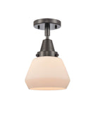 447-1C-OB-G171 1-Light 7" Oil Rubbed Bronze Flush Mount - Matte White Cased Fulton Glass - LED Bulb - Dimmensions: 7 x 7 x 9 - Sloped Ceiling Compatible: No