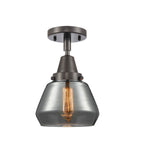 447-1C-OB-G173 1-Light 7" Oil Rubbed Bronze Flush Mount - Plated Smoke Fulton Glass - LED Bulb - Dimmensions: 7 x 7 x 9 - Sloped Ceiling Compatible: No