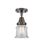 447-1C-OB-G182S 1-Light 6" Oil Rubbed Bronze Flush Mount - Clear Small Canton Glass - LED Bulb - Dimmensions: 6 x 6 x 10 - Sloped Ceiling Compatible: No