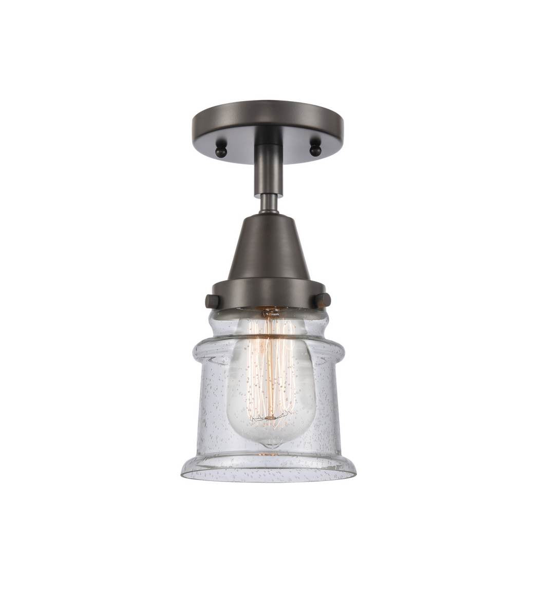 447-1C-OB-G184S 1-Light 6" Oil Rubbed Bronze Flush Mount - Seedy Small Canton Glass - LED Bulb - Dimmensions: 6 x 6 x 10 - Sloped Ceiling Compatible: No