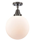 447-1C-OB-G201-10 1-Light 10" Oil Rubbed Bronze Flush Mount - Matte White Cased Beacon Glass - LED Bulb - Dimmensions: 10 x 10 x 12.5 - Sloped Ceiling Compatible: No