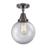 447-1C-OB-G202-8 1-Light 8" Oil Rubbed Bronze Flush Mount - Clear Beacon Glass - LED Bulb - Dimmensions: 8 x 8 x 12.75 - Sloped Ceiling Compatible: No